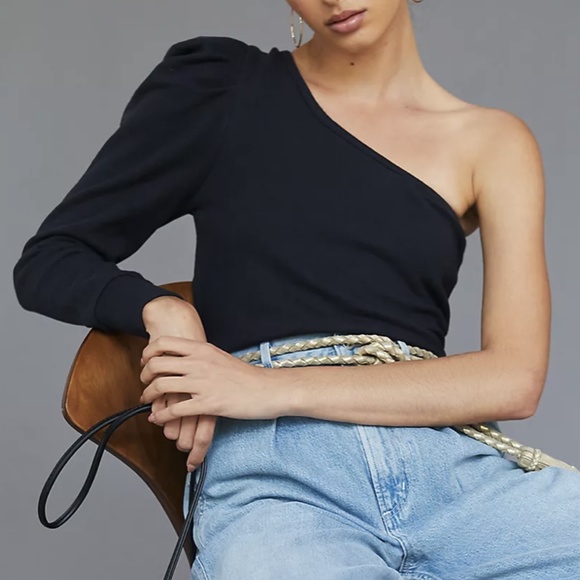 Anthropologie Bishop + Young One Shoulder Sweatshirt Black Large - Picture 2 of 12